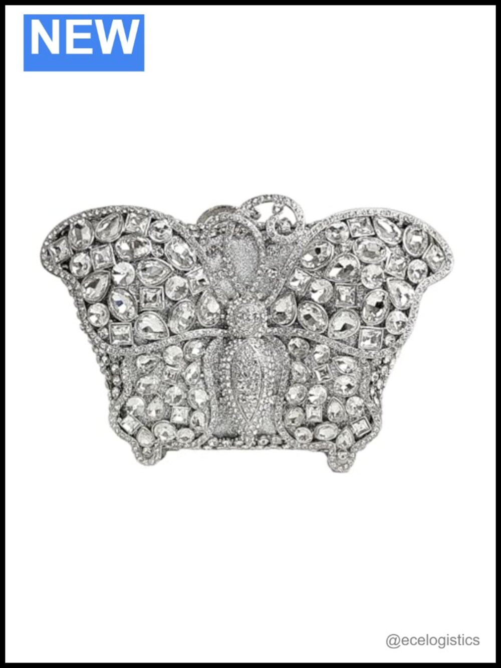 Crystal Butterfly Clutch Rhinestone Evening Bag with Detachable Chain and Faux